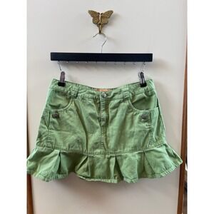Mossimo Mossissue Green Cotton Twill Ruffle Hem Mini Skirt Size 11 Utility Y2K